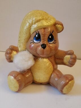 Teddy Bear Nightcap Piggy Bank Ceramic Vintage